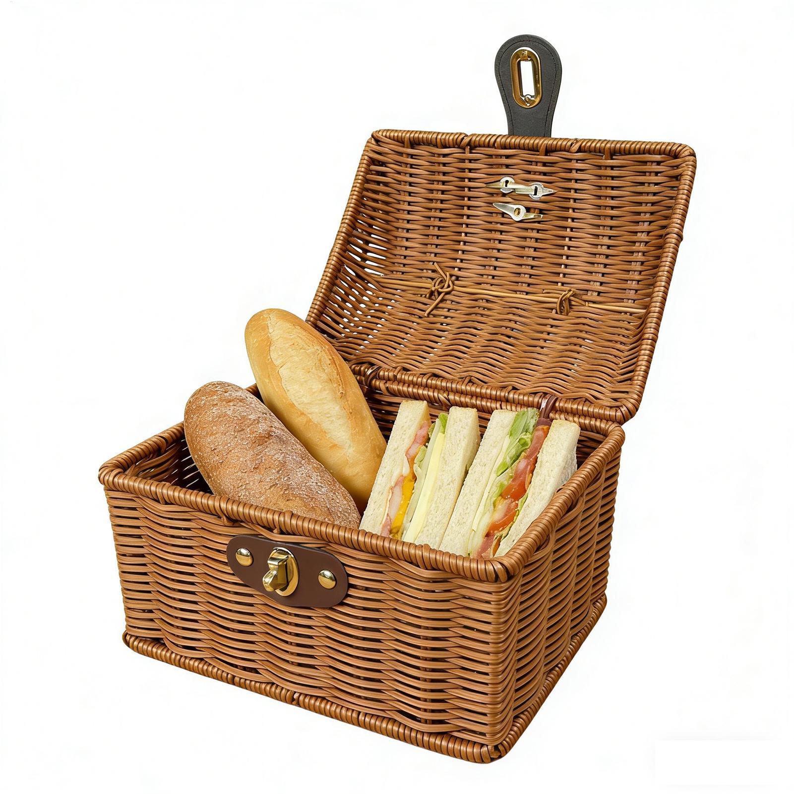 Bread Box Bamboo - سلة نزهة بمقبض، صندوق حمل طعام