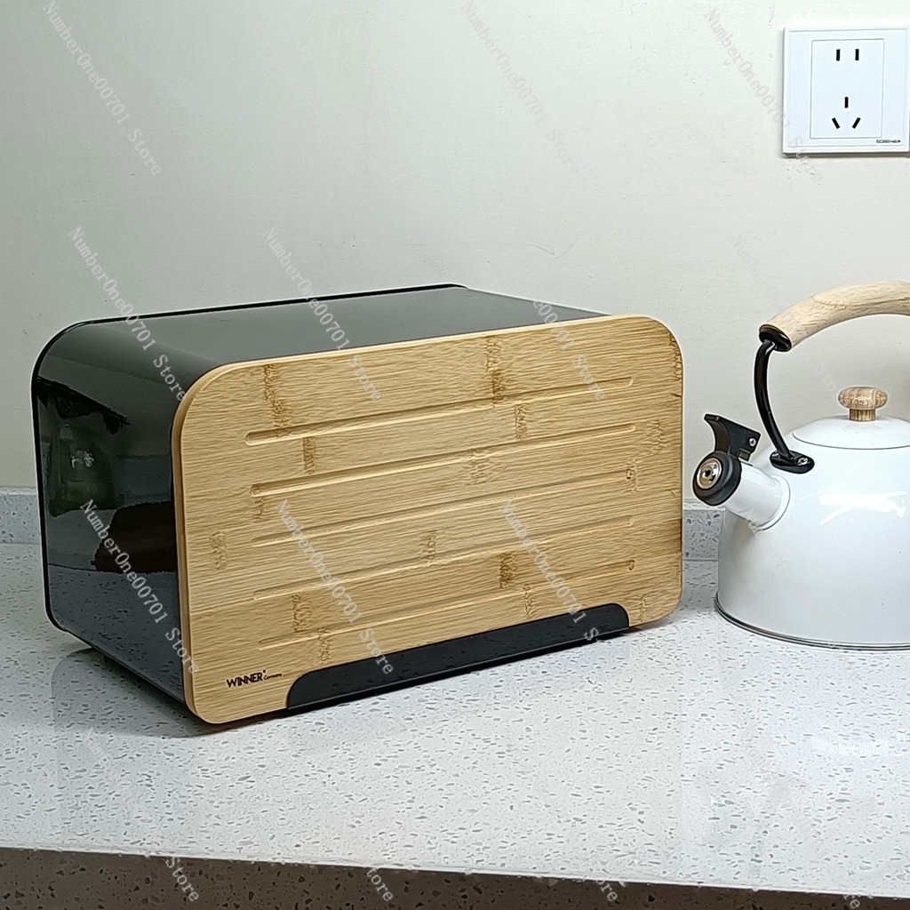 Bread Box Bamboo - صندوق خبز للمطبخ بغطاء من الخيزران،