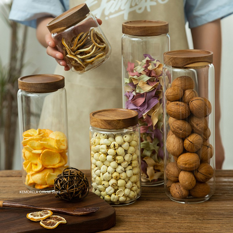 Food Storage Glass Box - غطاء خشبي زجاجي محكم علبة المطبخ