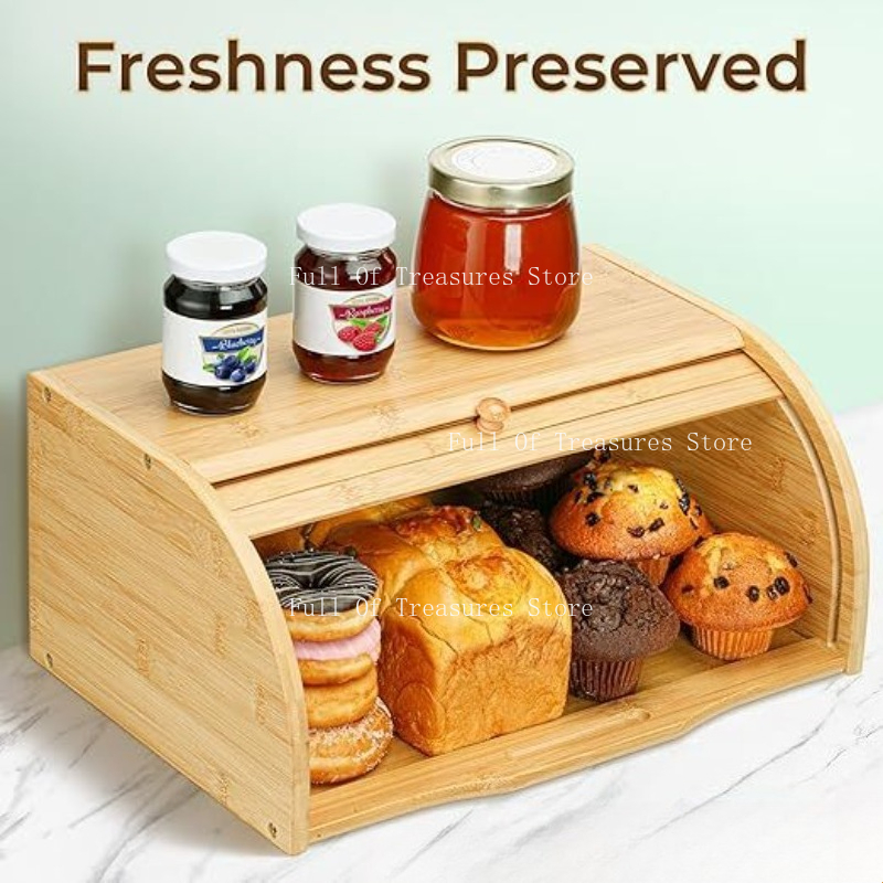 Bread Box Bamboo - صندوق خبز من الخيزران مناسب لتخزين