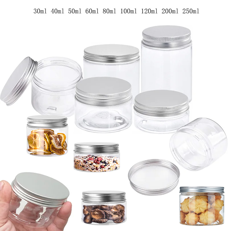 Food Storage Jars With Lids - برطمانات تخزين مستديرة من الألومنيوم مع
