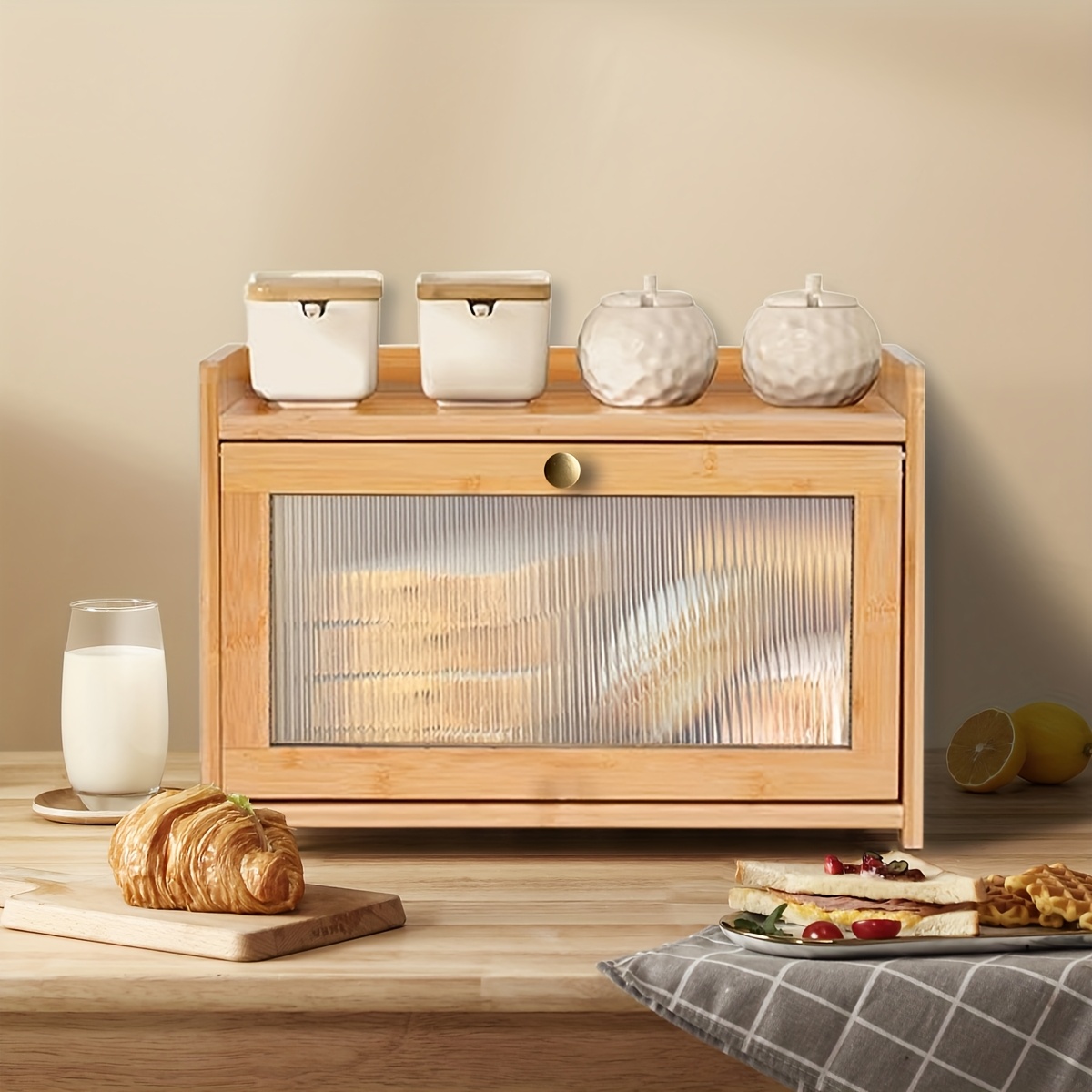 Bread Box Bamboo - صندوق خبز من الخيزران بطبقتين مع