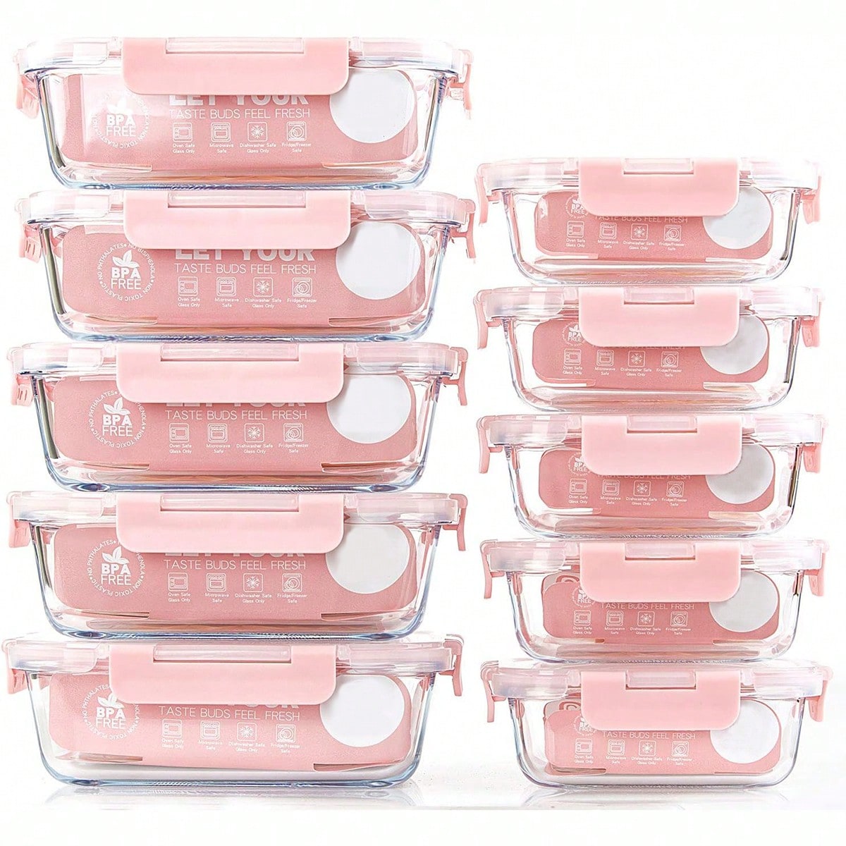 Food Storage Glass Box - 10 حاويات زجاجية لتحضير الوجبات، حاويات