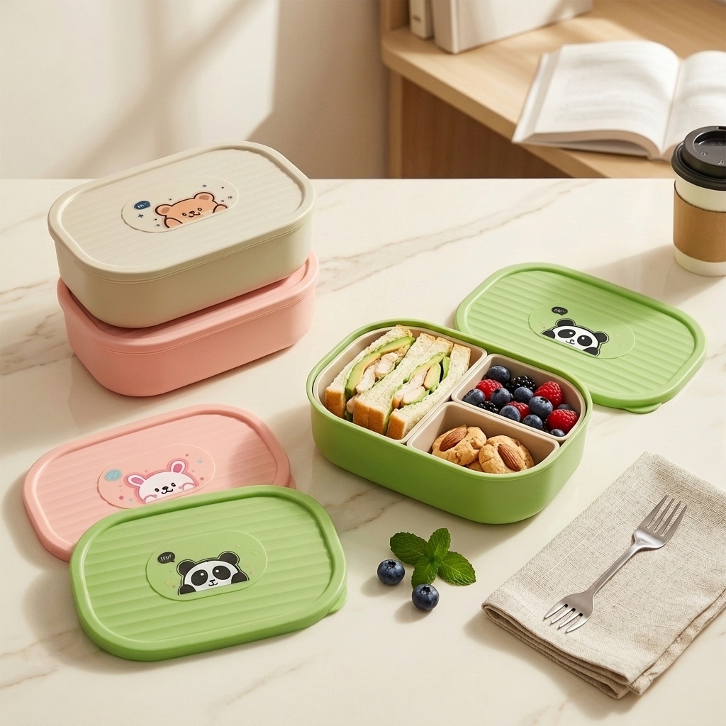 Food Storage Dividers - صندوق غداء بلاستيكي لطيف للأطفال والطلاب،