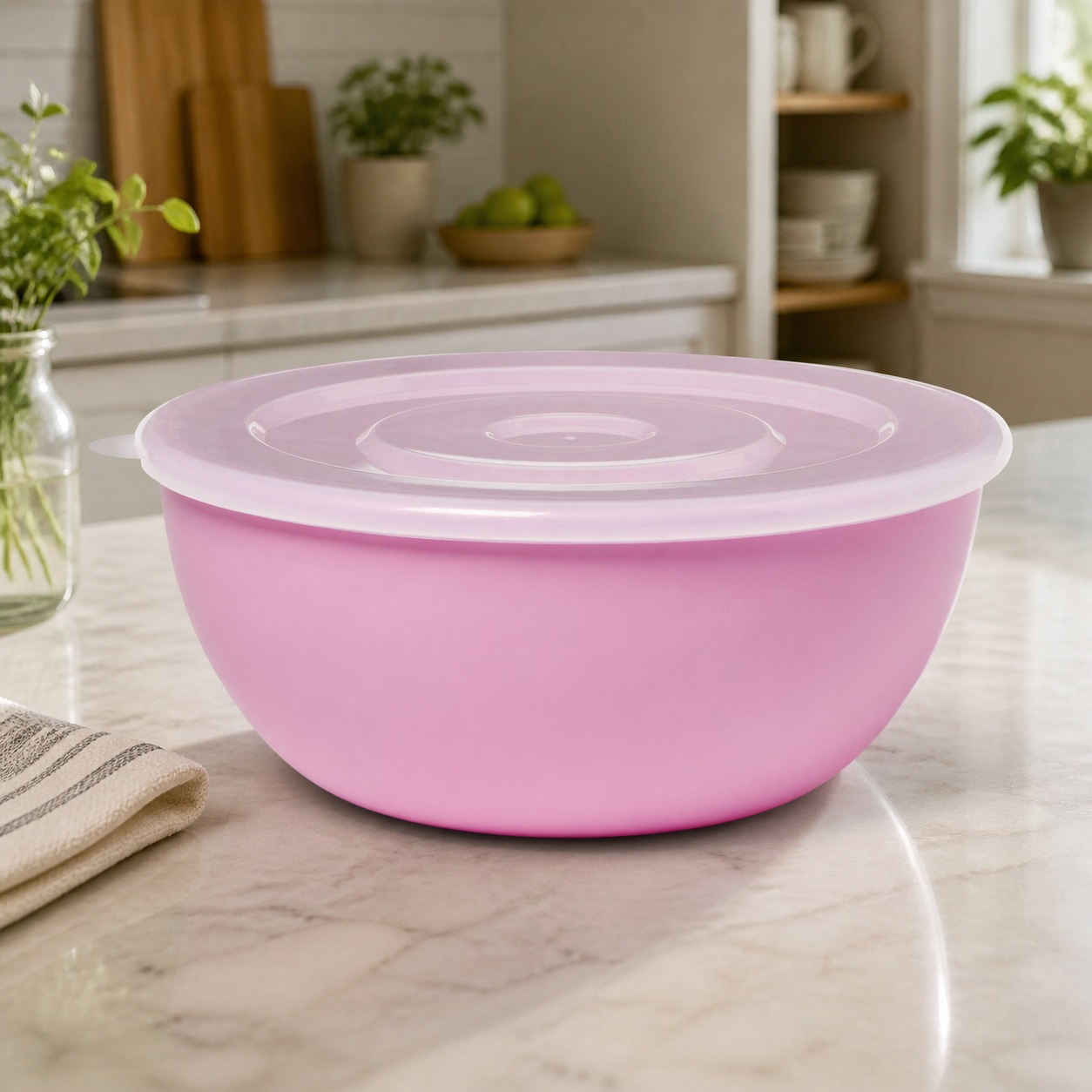 Food Storage Bowls - وعاء وردي بغطاء مطابق، حاوية تخزين