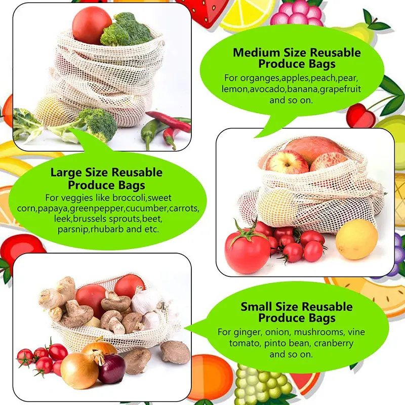 3 6 10 قطعة مجموعة أكياس إنتاج - مراجعة Produce Bag Reusable Mesh وسعره