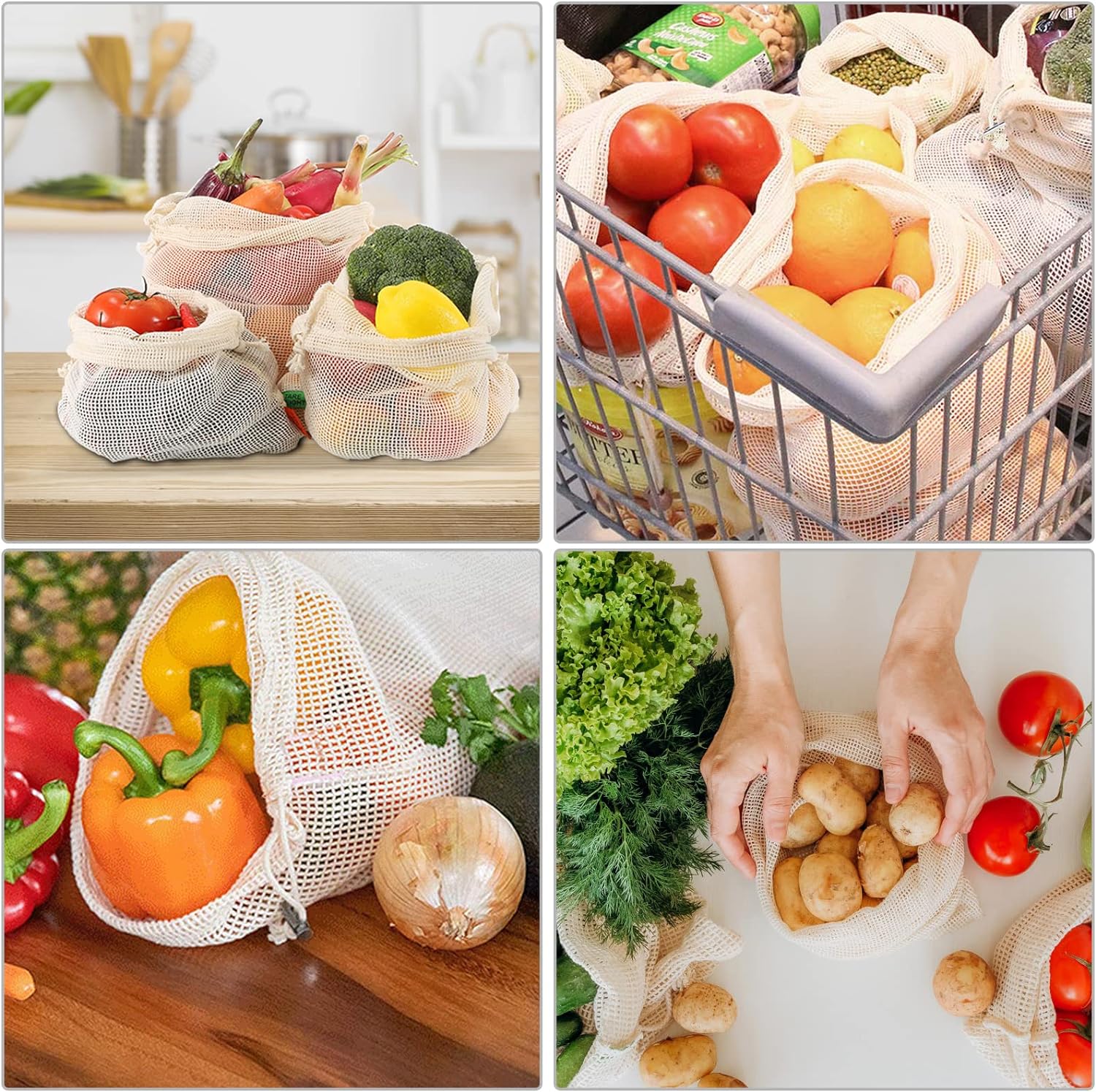 3 قطعة أكياس تسوق شبكية قطنية  - مراجعة Produce Bag Reusable Mesh وسعره
